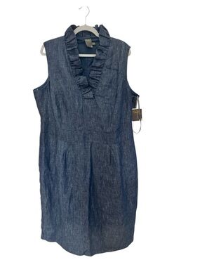 Taylor Navy Ruffled V-Neck Sleeveless Dress